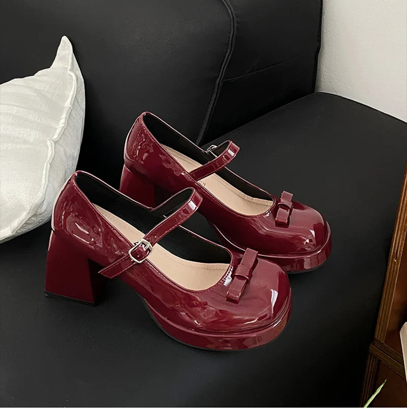 Thick Heel Mary Jane Shoes Outdoor Butterfly-knot Shoes Elegant Wedding Party Pumps