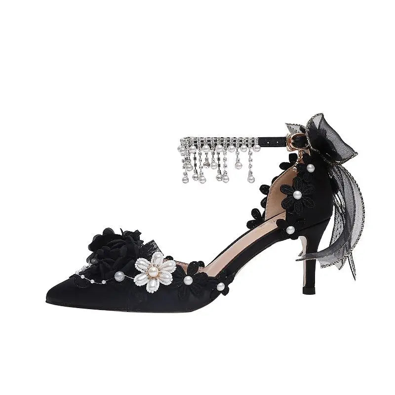 Lolita Brode Shoes Pearl Rhinestone Pink High Heels