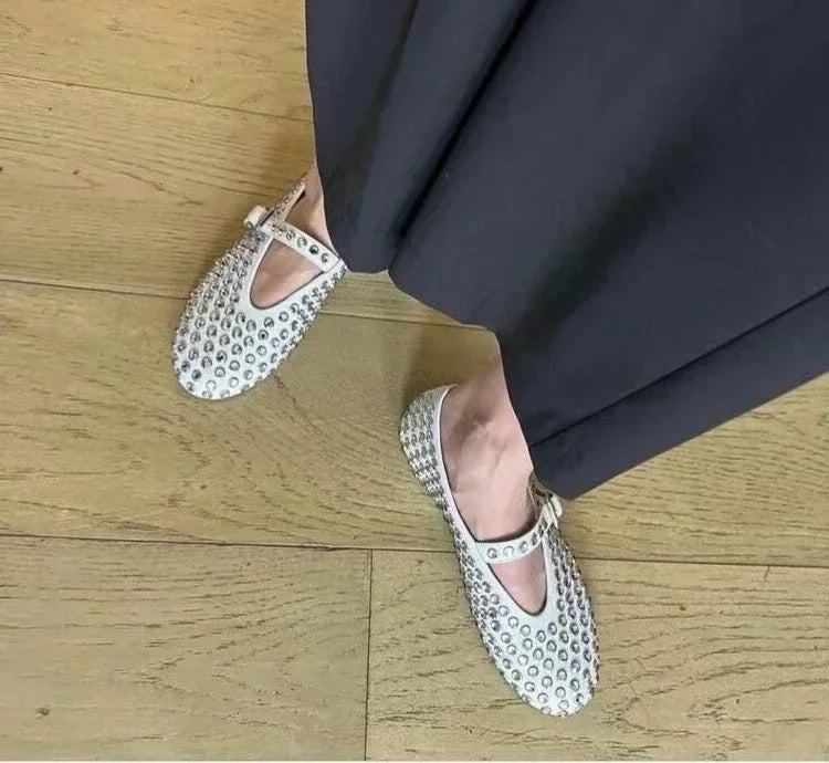 Casual Comfort Flat Mary Jane Single Shoes European and American Rivet Buckle Shoes Dance Shoes