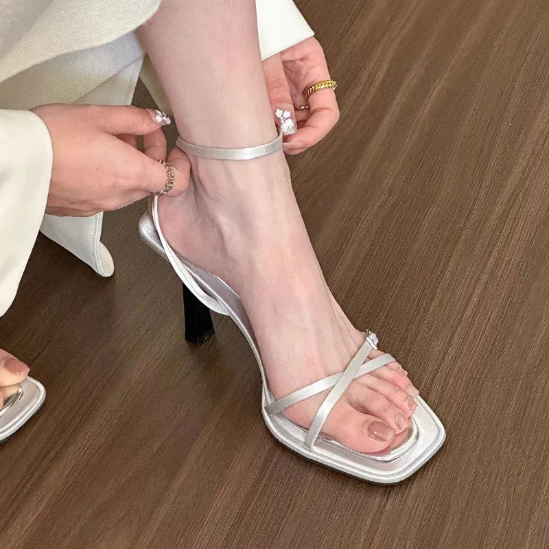 Hollow-out Thin High Heel Sandals Open-toe Formal Sandals Woven Style Causal Shoes