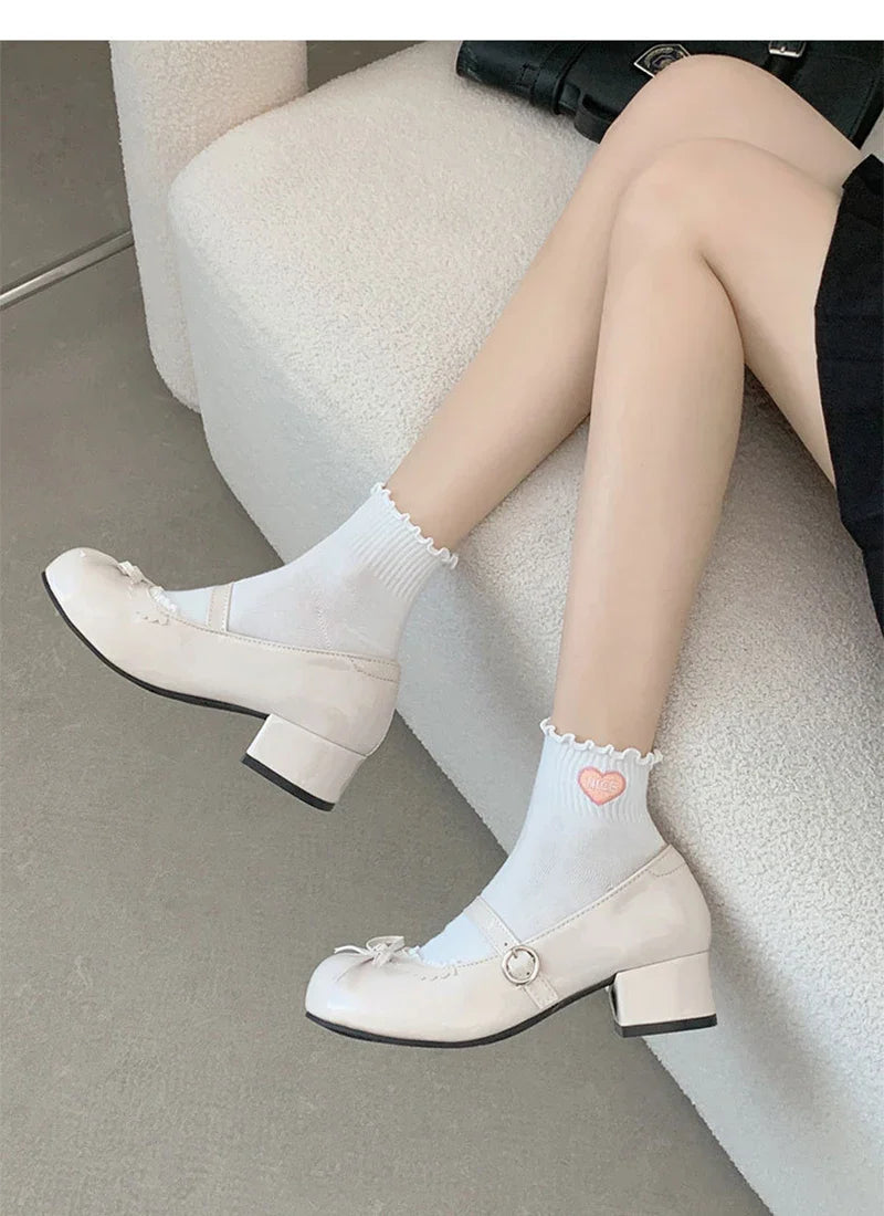 Round Toe JK Mary Jane Shoes Concise Outdoor Butterfly-knot Pumps Leather Shoes
