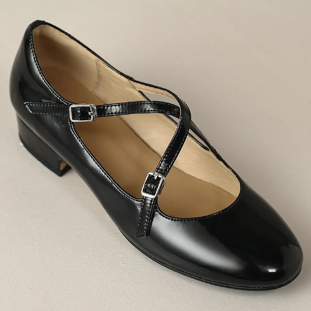genuine leather double metal belt cross strap slip-on flats daily single shoes soft comfortable casual daily shoe