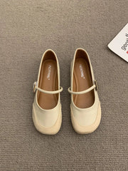 Leather Shallow Soft Sole Casual Mary Jane Shoes French Metal Buckle Flat Shoes