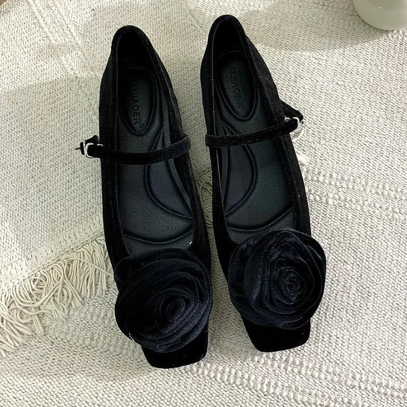 Cute Flock Flowers Flat Shoes