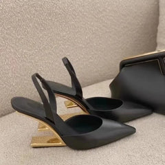 Style High Heels Slingback Metal High Heels Shoes Pointed Toe Party Sandalias De Las Mujeres