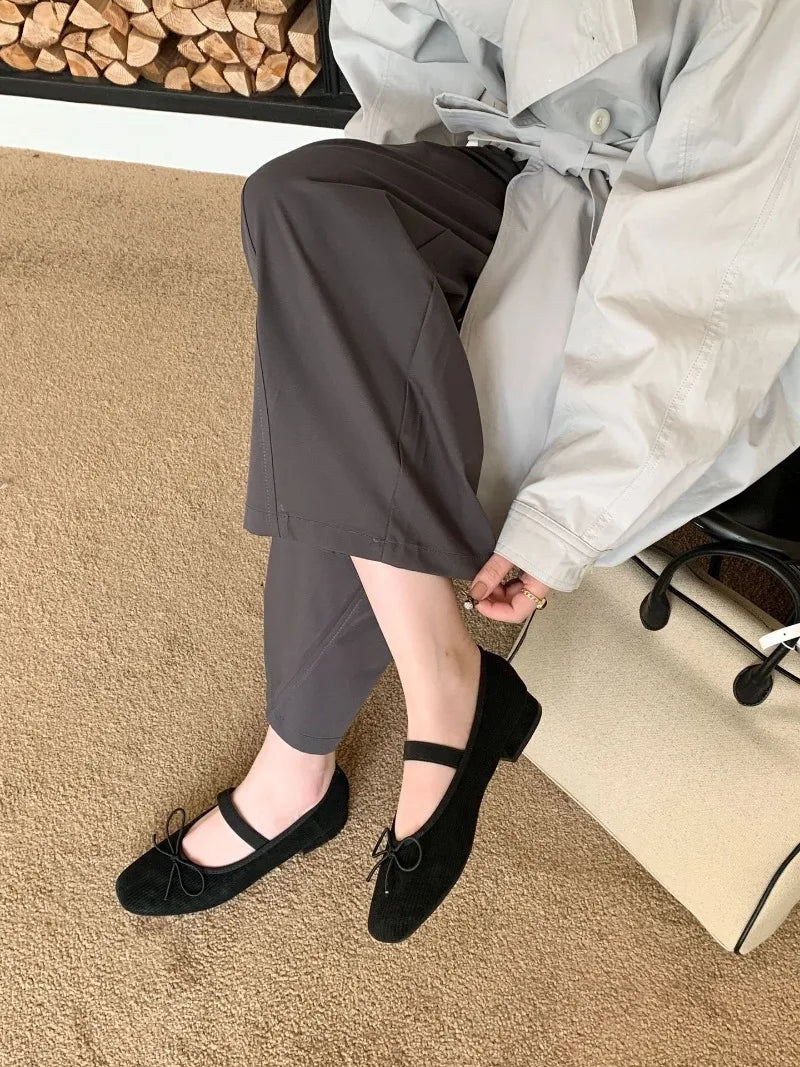 Sweet Butterfly Knot Stripe Design Mary Jane Shoes Comfortable Suede Elastic Band Casual Flats Elegant Brand Shoe