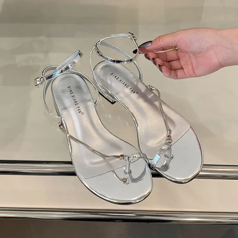 Metal Chain Flats Sandals Shoes Round Toe Flats Sandals Flip flops Shoes