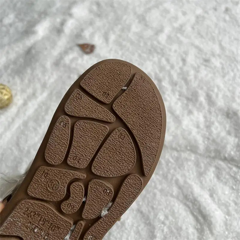 Sweet Lace Decoration Furry Suede Snow Boots Thick Bottom Fluffy Fur Ankle Boots Warm Plush Shoes
