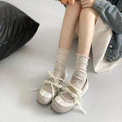 Round Toe Bow Flats Loafers Outdoor Slip on Soft Bottom Mary Jane Shoes Casual Ballerina Shoes