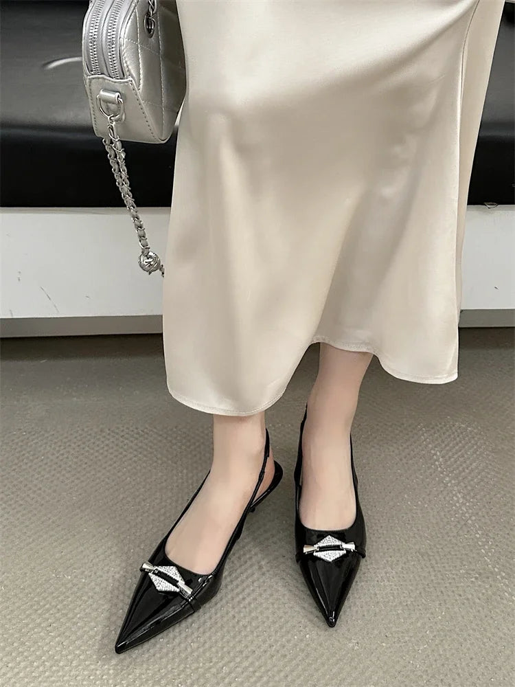 Crystal Diamond Pointed Toe Thin Low Heels Wedding Party Dress Sandals Shoes Zapatos De Mujer
