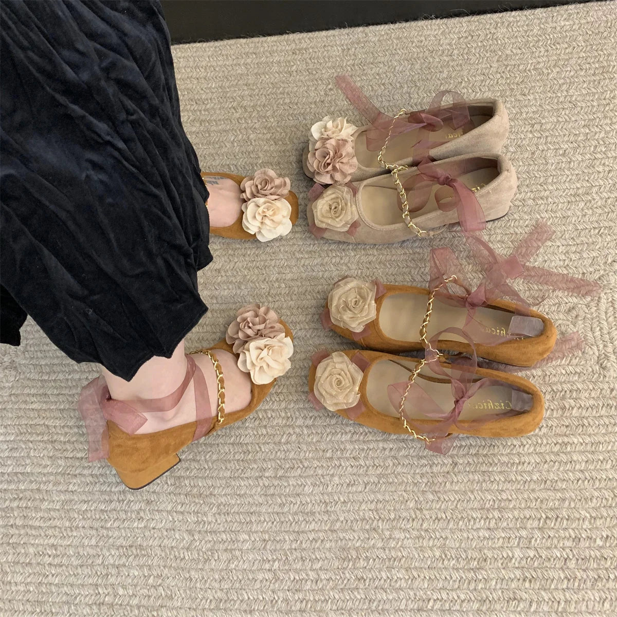 Shoes Woman Flats Modis Elegant Dress On Heels Floral Mary Janes Flower Shoes Heels