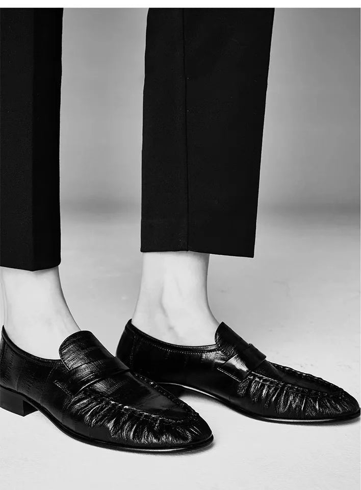 Pleated Design Loafers Comfort Low-Heel Flats