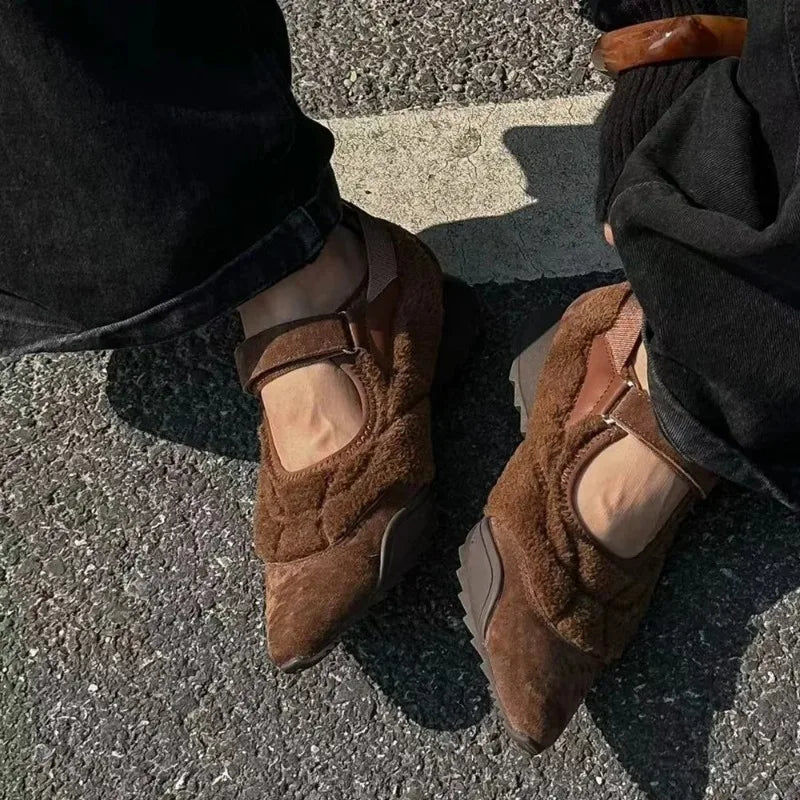 Casual Mary Jane Shoes Ins Style Pointed Toe Shallow Hook Loop Belt Buckle Street Sandals Brown/apricot Pumps