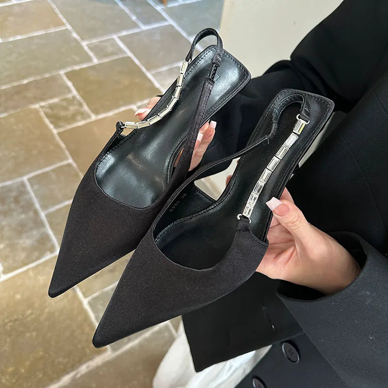 Thin High Heels Sandals Shoes Rhinestones Footwear Pointed Toe Elegant Heeled Sandals Slip On Shoes