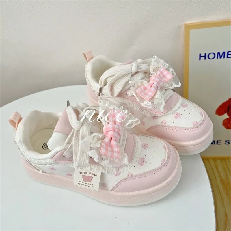Students Sneakers Cute Causal Shoes School Patchwork Non-slip Sports Shoes with Bowknot