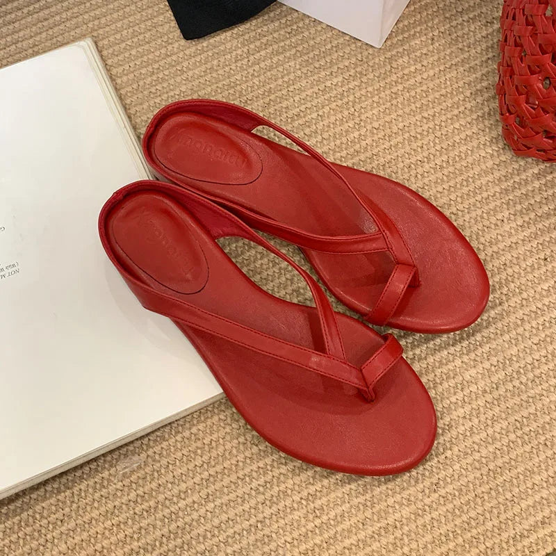 Low Heel Slippers Flip flops Shoes Round Toe Heeled Slippers Shoes