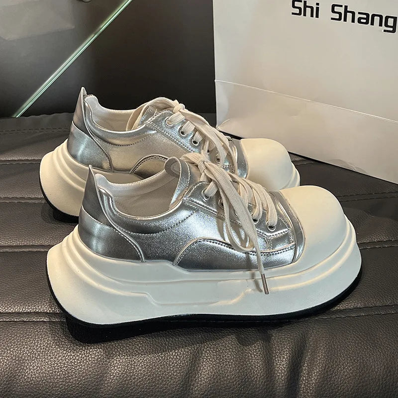 Casual Shoes Big Head Thick Bottom Lace-up Sneakers Versatile Street Style Shoes Tenis Feminino