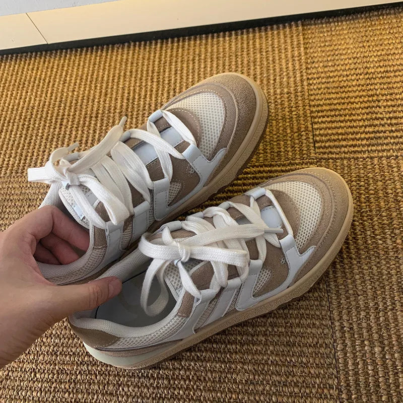 Sneakers Outdoor Casual Mixed Colors Genuine Leather Cross-Tied Shoes Woman Flats Platforms