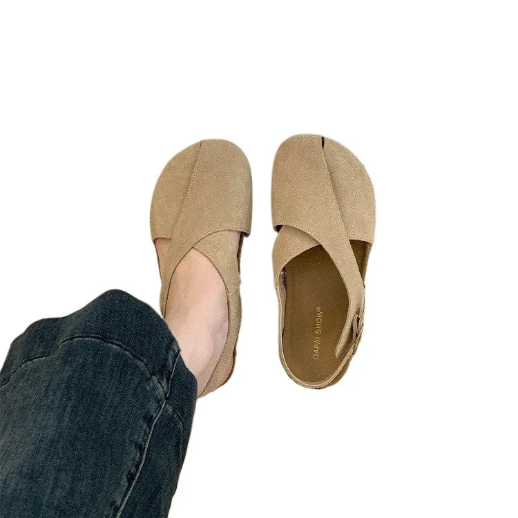 Flats Sandals Platform Shoes Suede Casual Buckle Slippers Brand Walking Slingback Sandalias Mujer