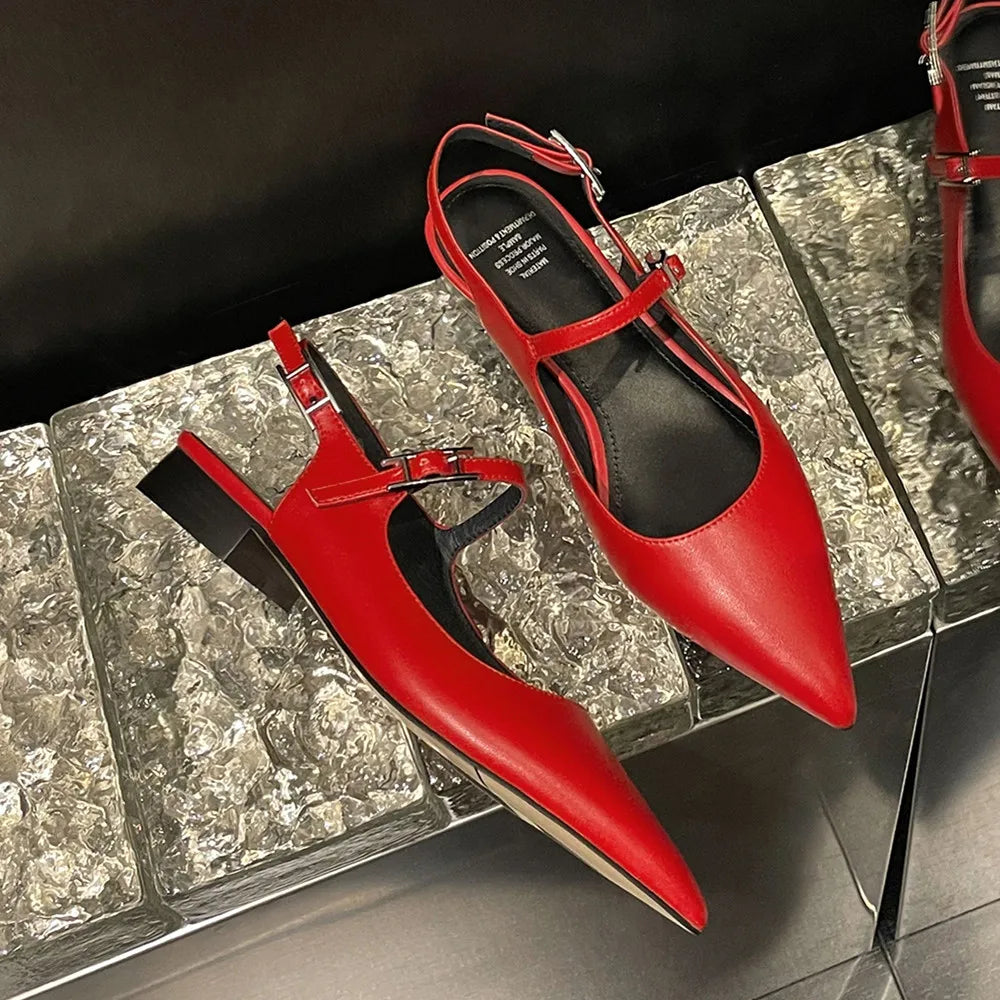 genuine leather pointed toe slingback slip-on flats sandals soft comfortable casual daily footwear shoes