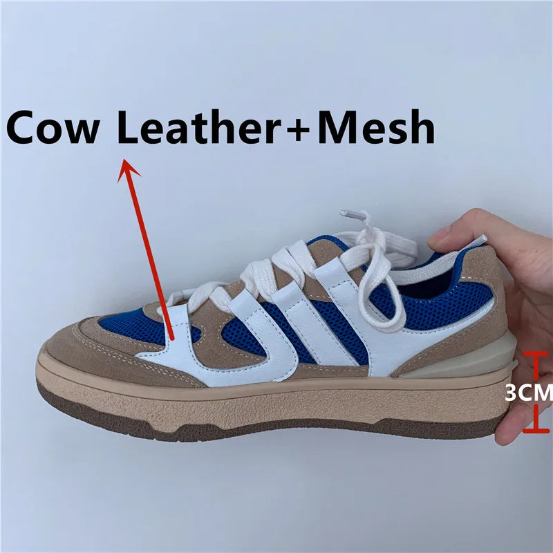 Sneakers Outdoor Casual Mixed Colors Genuine Leather Cross-Tied Shoes Woman Flats Platforms