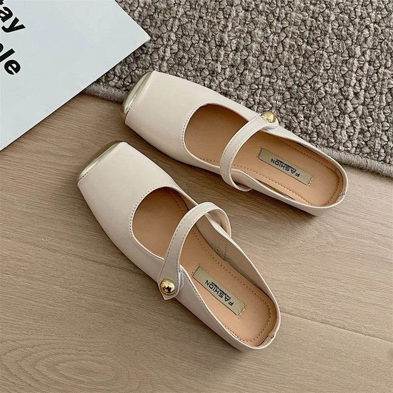 Leather Low Heel Slip-on Muller Shoes Casual Soft Sole Shoes Outdoor Walking Woman Single Shoes
