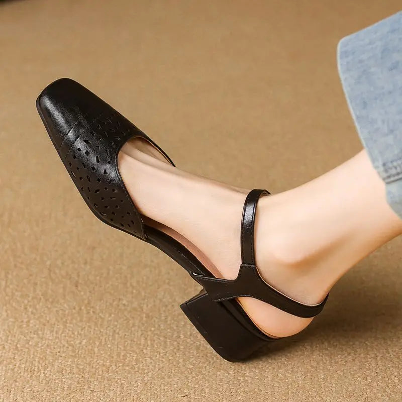 Vintage Square Toe Thick Heels 3.5cm Buckle Strap Breathable Small Size 31 32 33 Sweet Daily Shoes