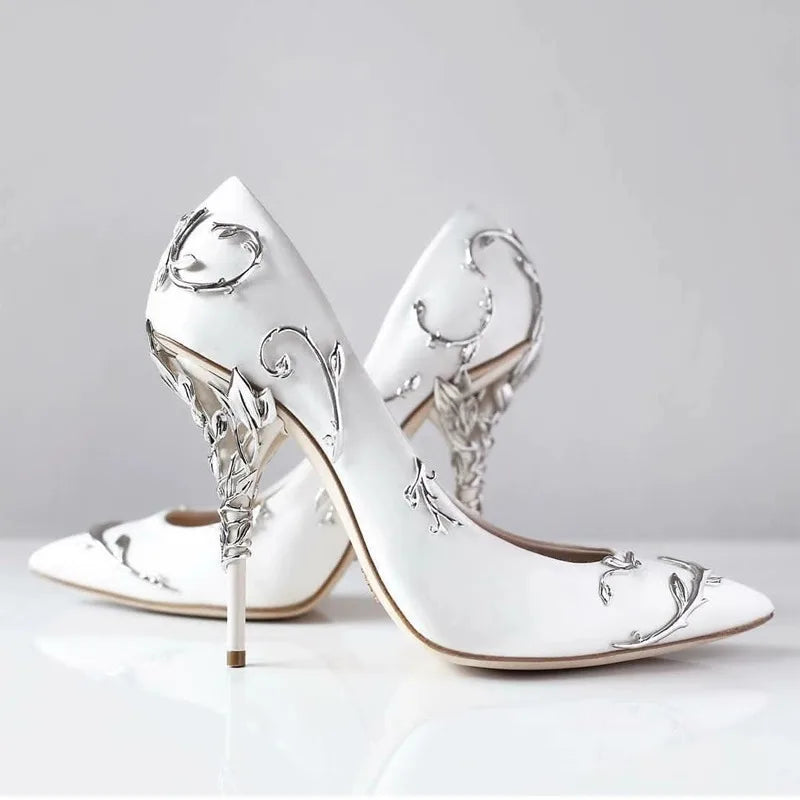 Metallic Accessories Ultra-High Pointed-Toe Pumps Satin Nightclub Shoes Catwalk Stiletto Shaped Heel Wedding Heels