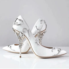 Metallic Accessories Ultra-High Pointed-Toe Pumps Satin Nightclub Shoes Catwalk Stiletto Shaped Heel Wedding Heels