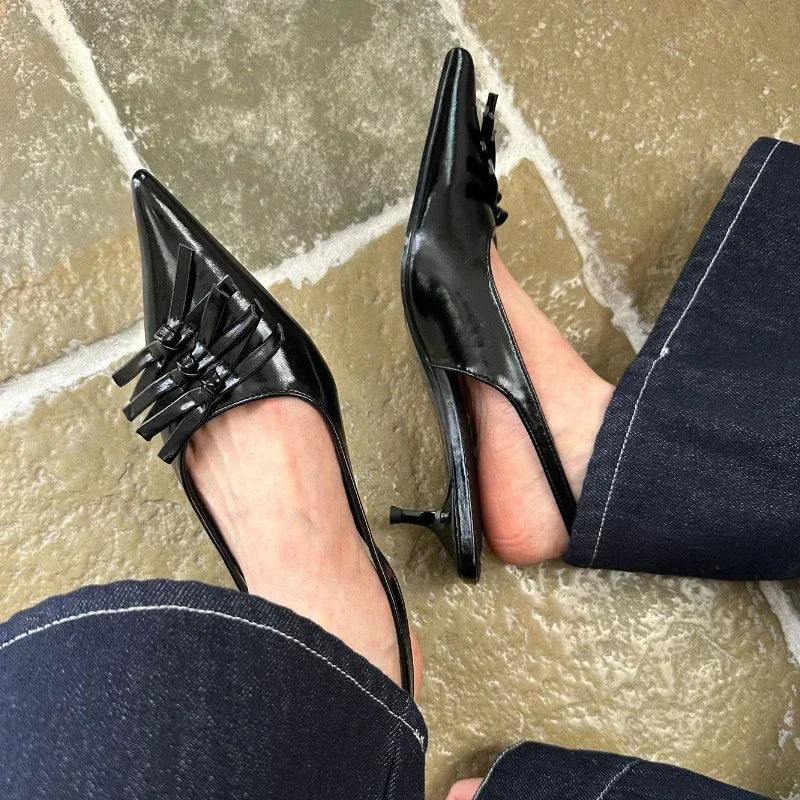 Bowknot Kitten Heel Sandals Elegant High Heels Shallow Pointed Toe Pumps
