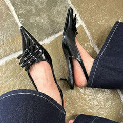 Bowknot Kitten Heel Sandals Elegant High Heels Shallow Pointed Toe Pumps