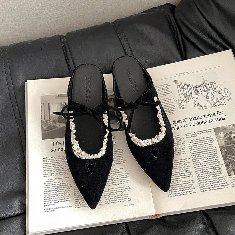 Pointed Toe Mules Slippers Casual Dress Street Style Slip On Shoes