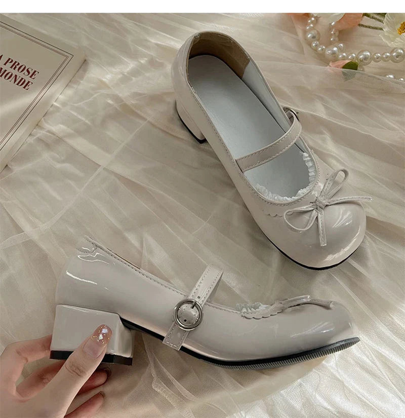 Round Toe JK Mary Jane Shoes Concise Outdoor Butterfly-knot Pumps Leather Shoes