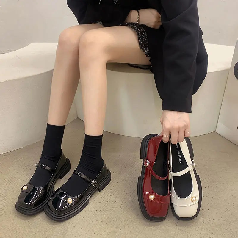 Footwear Red Mary Jane Japanese Style Lolita Pearl Gothic Shoes
