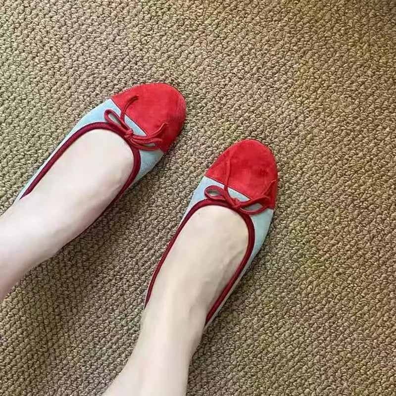 Suede Ballet Flats Cute Bow Decorated Loafers Elegant Mary Jane Shoes