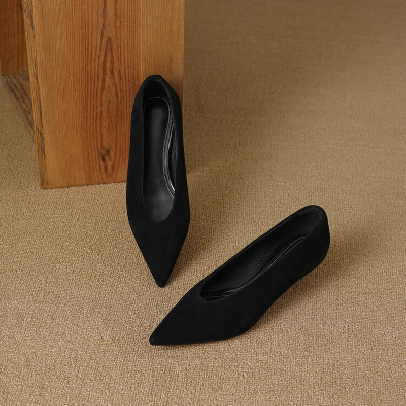 Real sheep leather leopard pointed toe slip on pumps