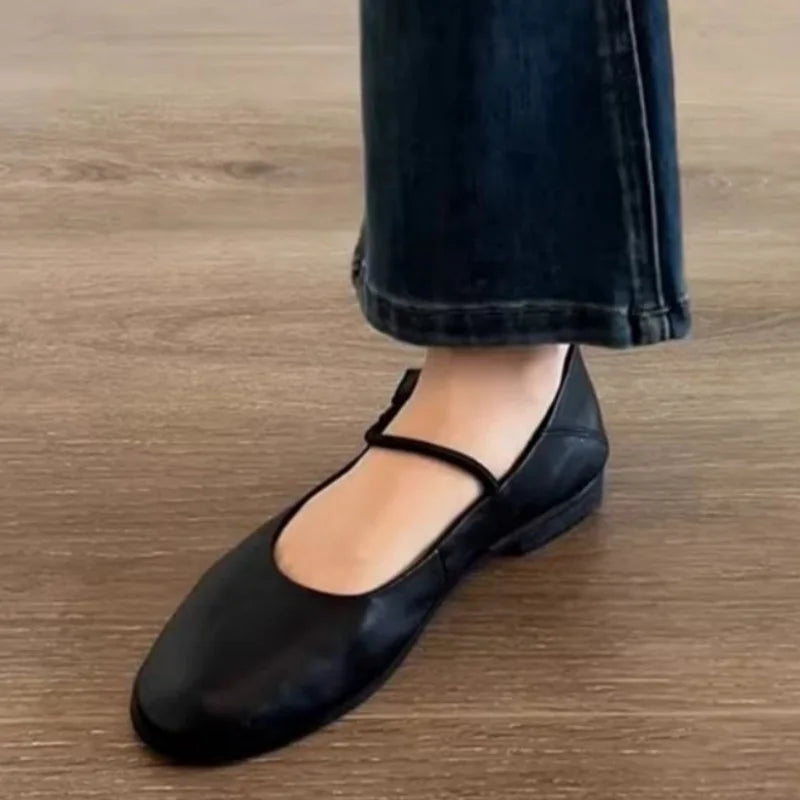 Mary Jane Style Breathable Flat Shoes Round Toe All-Match Shallow Mouth Casual Sneakers Leisure Versatile Shoes