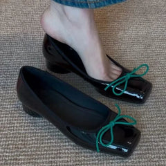 Patent Leather Mary Jane Shoes Shallow Shoes Bow Low Heel Elegant High Heels Zapatos De Mujer