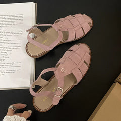 Roman Sandals Flat Retro Real Leather Sandals Hollowed Cage Shoes