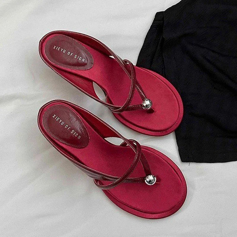Clip Toe High Heels Sandals Shoes Woman Brand Beach Flip Flops Shoes Slingback Slides