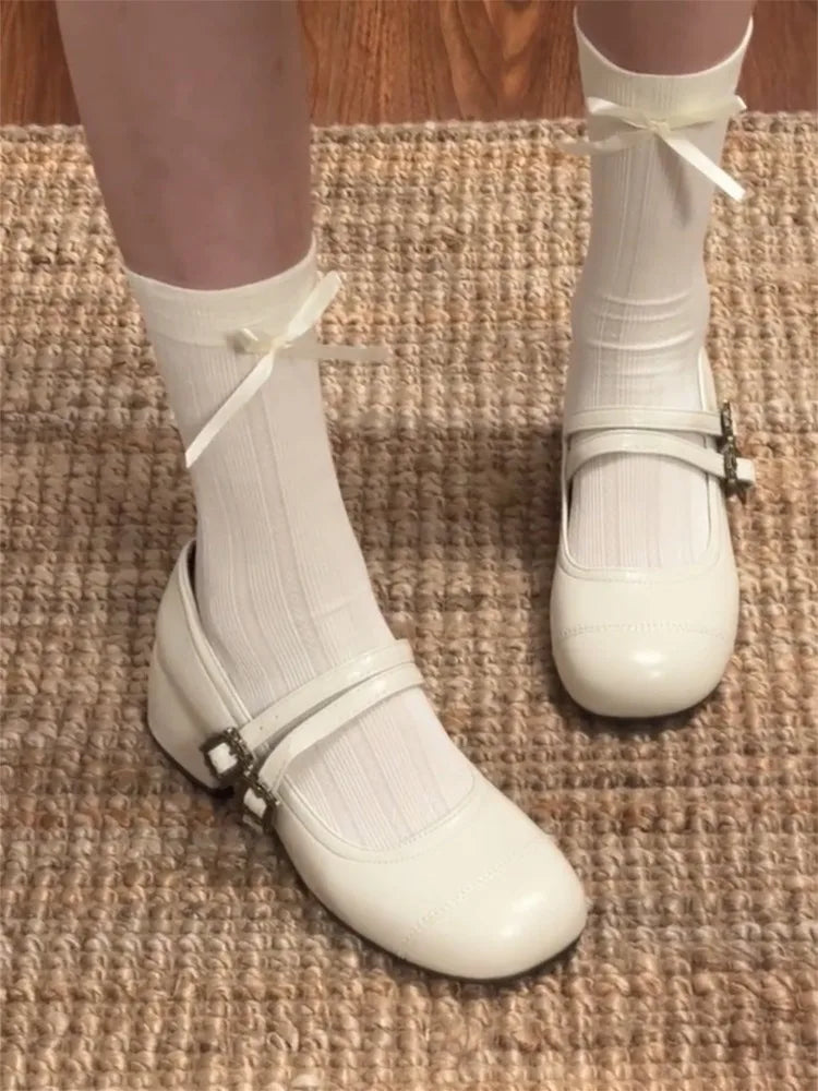 Thick Heel Mary Jane Shoes Metal Buckle Strap Shoes Outdoor Slip On Elegant Dress Pumps