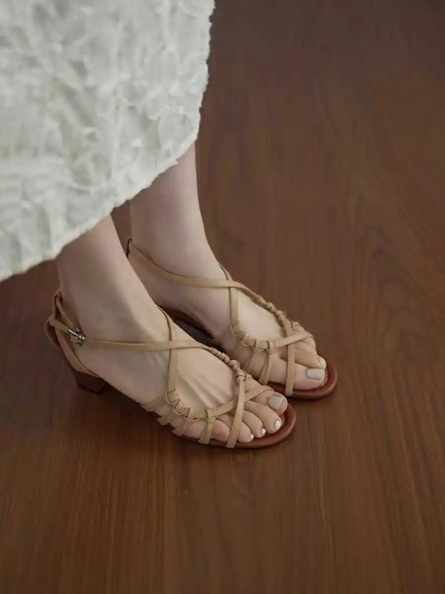 Vintage Open Toe Thick Heel Sandals