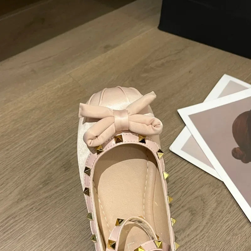 Shoes Rivets Causal Ballet Flats Bowknot Versatile Flat Shoes Ankle-strap