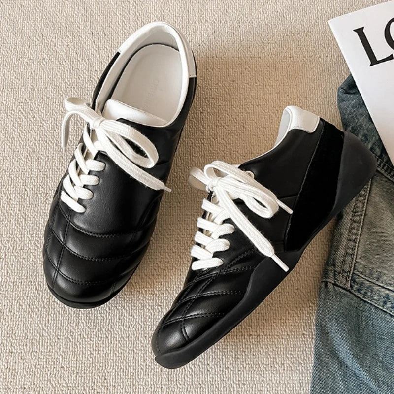 Casual Sports Ballet Flats Round Toe Lace Up Loafers Comfortable Soft Sole Walking Running Shoes
