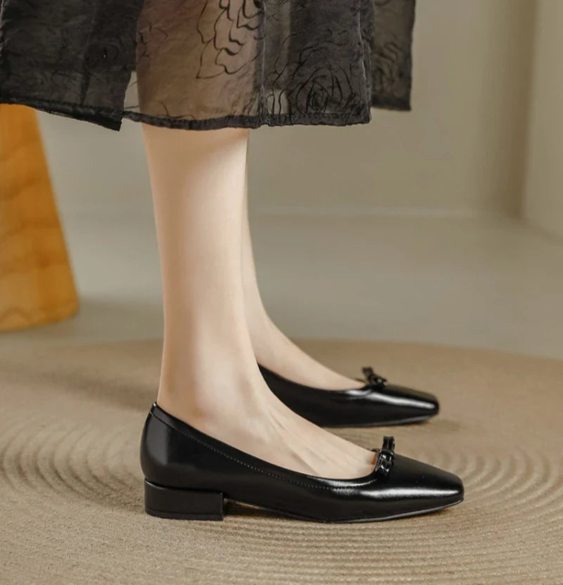 Single Shoes Retro Simple Mary Jane Square Head Shallow Mouth Comfortable Soft Leather Shoes