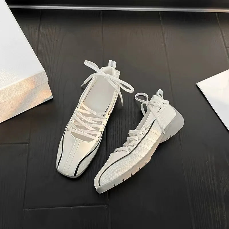 Ballet Style Flats Lace-up Retro Mary Jane Comfortable Lightweight Ballet Sneakers