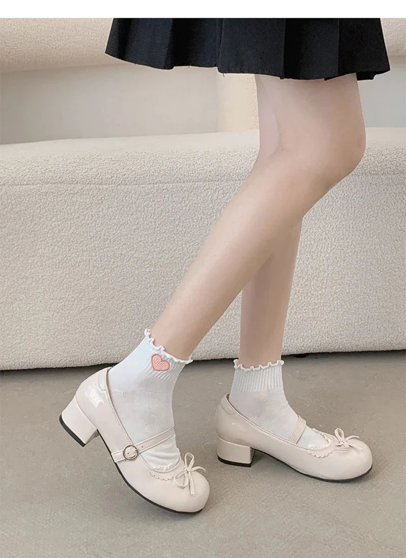 Round Toe JK Mary Jane Shoes Concise Outdoor Butterfly-knot Pumps Leather Shoes