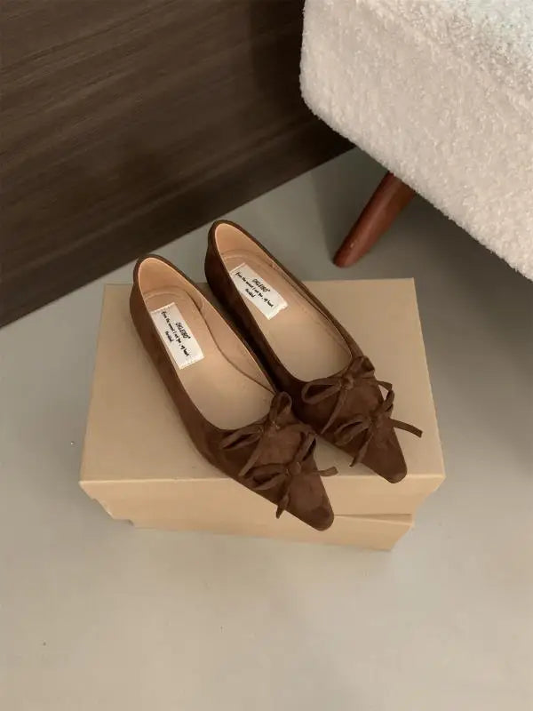 Shoes Bow-Knot Casual Sneakers All-Match Flats Shallow Mouth Pointed Toe Fall Boat Butterfly Comfortable Ret