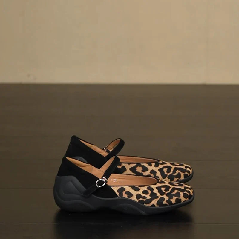 Leopard Internal Elevation Mary Jane Shoes Comfrot Shallow Shoes Casaul Sport Footwear