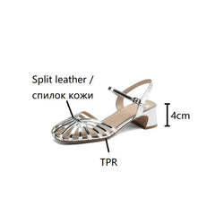 Split Leather Round Toe Chunky Heel Shoes Narrow Band Shoes